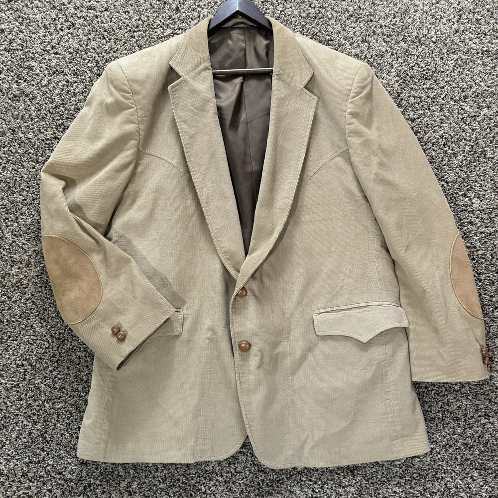 Circle S 48R Tan Corduroy Blazer Western Elbow Patches Cowboy Jacket USA VTG‎